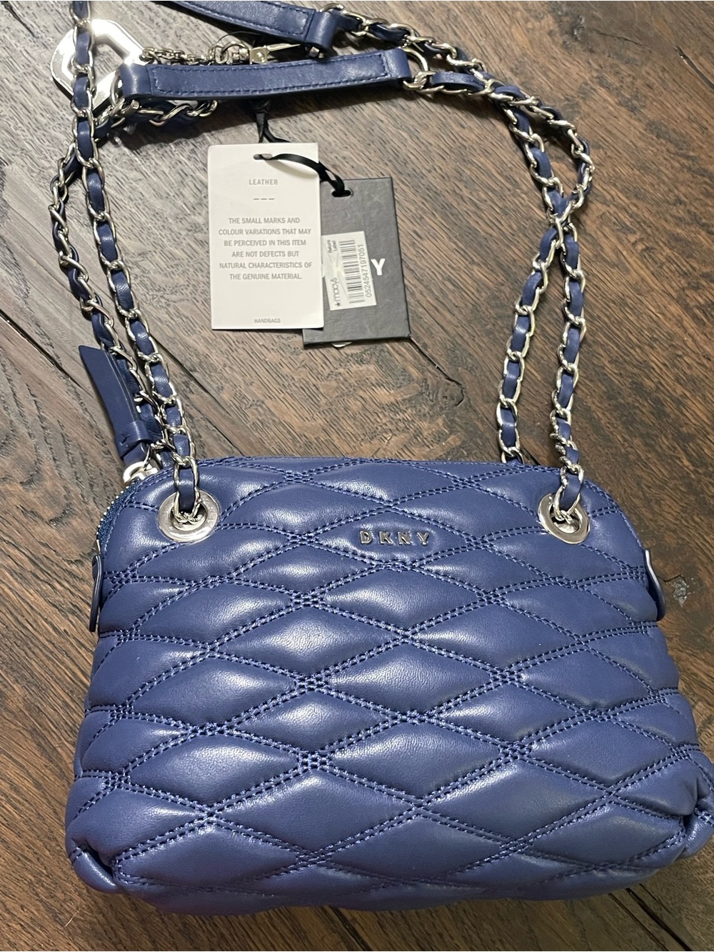 DKNY Quilted Navy Leather Chain-Strap Crossbody